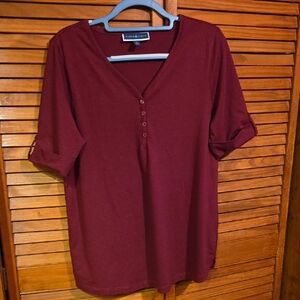 Karen Scott Burgundy Button-Down Women's Shirt